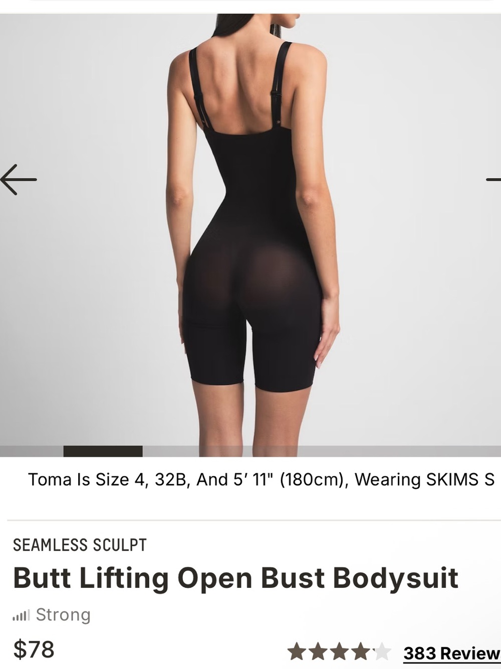 SKIMS Seamless Sculpt Open Bust Butt Lifting Shaping Bodysuit Onyx Black M NWOT!